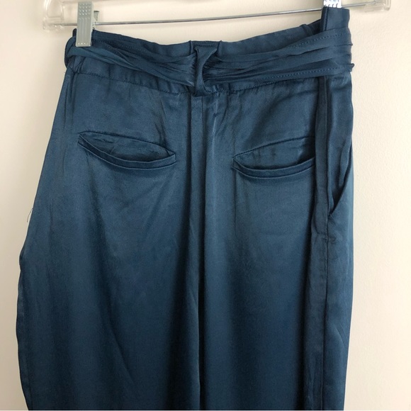 ANTHROPOLOGIE Blue Satin Tie Waist Trouser Pants - Picture 9 of 12